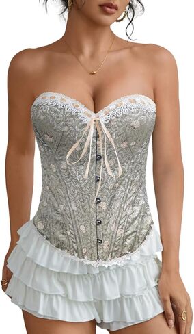 مشد فيكتوري الأزهار مع 16 عظام الصلب ، الأميرة Overbust Lace Up ، Bonedwear Bustier Top for Women in Saudi Arabia