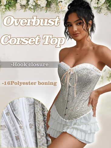 مشد فيكتوري الأزهار مع 16 عظام الصلب ، الأميرة Overbust Lace Up ، Bonedwear Bustier Top for Women in Saudi Arabia
