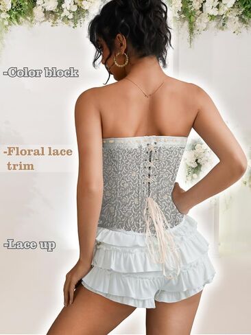 مشد فيكتوري الأزهار مع 16 عظام الصلب ، الأميرة Overbust Lace Up ، Bonedwear Bustier Top for Women in Saudi Arabia