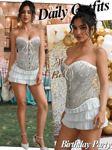 مشد فيكتوري الأزهار مع 16 عظام الصلب ، الأميرة Overbust Lace Up ، Bonedwear Bustier Top for Women in Saudi Arabia