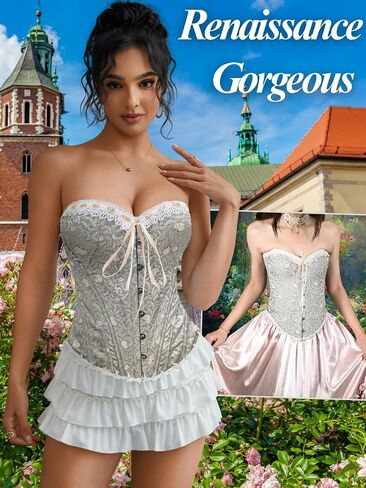 مشد فيكتوري الأزهار مع 16 عظام الصلب ، الأميرة Overbust Lace Up ، Bonedwear Bustier Top for Women in Saudi Arabia