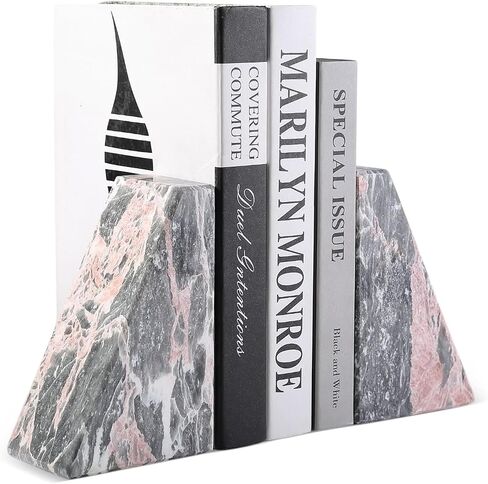 Koville Marble Bookends للأرفف ، والمكتبات الكبيرة للكتب الثقيلة ، سدادة الكتب الحجرية الطبيعية لأفلام الأقراص المضغوطة كتب ، نهايات الكتب الجمالية الزخرفية (أبيض) in Kuwait