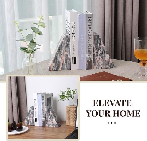 Koville Marble Bookends للأرفف ، والمكتبات الكبيرة للكتب الثقيلة ، سدادة الكتب الحجرية الطبيعية لأفلام الأقراص المضغوطة كتب ، نهايات الكتب الجمالية الزخرفية (أبيض) in Kuwait