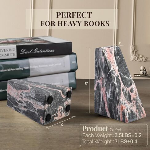 Koville Marble Bookends للأرفف ، والمكتبات الكبيرة للكتب الثقيلة ، سدادة الكتب الحجرية الطبيعية لأفلام الأقراص المضغوطة كتب ، نهايات الكتب الجمالية الزخرفية (أبيض) in Kuwait