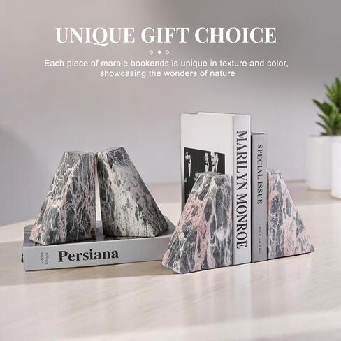 Koville Marble Bookends للأرفف ، والمكتبات الكبيرة للكتب الثقيلة ، سدادة الكتب الحجرية الطبيعية لأفلام الأقراص المضغوطة كتب ، نهايات الكتب الجمالية الزخرفية (أبيض) in Kuwait
