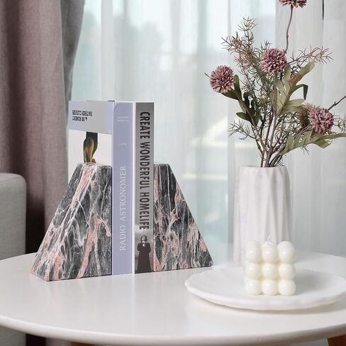 Koville Marble Bookends للأرفف ، والمكتبات الكبيرة للكتب الثقيلة ، سدادة الكتب الحجرية الطبيعية لأفلام الأقراص المضغوطة كتب ، نهايات الكتب الجمالية الزخرفية (أبيض) in Kuwait