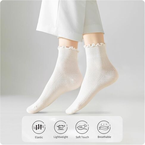 Ruffle Socks Women,Cotton Soft Frilly Socks for Women Girl Casual Cute Ankle Sock Lettuce Edge Crew Sock 6 Pairs in Saudi Arabia