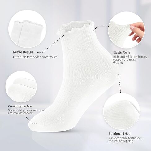 Ruffle Socks Women,Cotton Soft Frilly Socks for Women Girl Casual Cute Ankle Sock Lettuce Edge Crew Sock 6 Pairs in Saudi Arabia