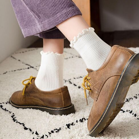 Ruffle Socks Women,Cotton Soft Frilly Socks for Women Girl Casual Cute Ankle Sock Lettuce Edge Crew Sock 6 Pairs in Saudi Arabia