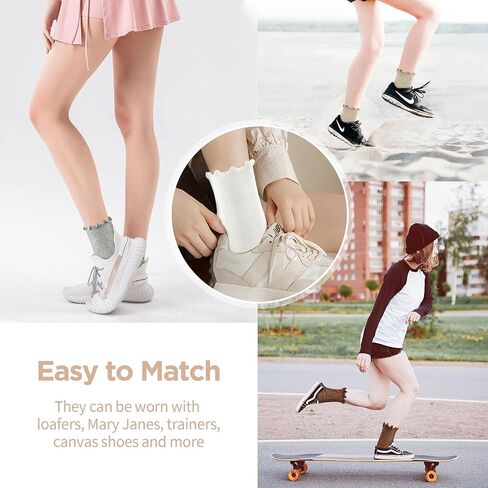 Ruffle Socks Women,Cotton Soft Frilly Socks for Women Girl Casual Cute Ankle Sock Lettuce Edge Crew Sock 6 Pairs in Saudi Arabia