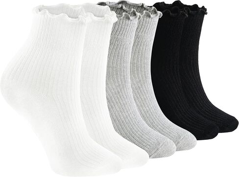 Ruffle Socks Women,Cotton Soft Frilly Socks for Women Girl Casual Cute Ankle Sock Lettuce Edge Crew Sock 6 Pairs in Saudi Arabia