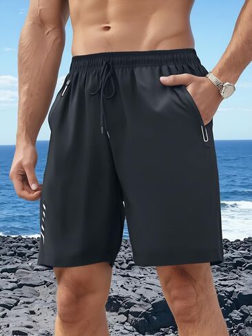 Men's Summer Athletic Shorts Elastic Waist Functional Zippered Pockets for Gym Outdoor in Saudi Arabia