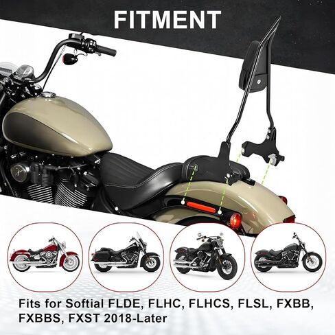 PSLER 25 بوصة الركاب الخلفي Sissy Bar Back Assembly ، إطار فولاذي مع حشو عالي الكثافة ، يناسب ناعم 2018-2025 FLDE ، FLHC ، FLHCS ، FLSL ، FXBB ، FXBBS ، FXST ، Black in Saudi Arabia