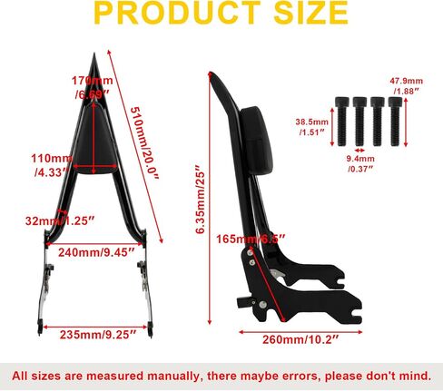 PSLER 25 بوصة الركاب الخلفي Sissy Bar Back Assembly ، إطار فولاذي مع حشو عالي الكثافة ، يناسب ناعم 2018-2025 FLDE ، FLHC ، FLHCS ، FLSL ، FXBB ، FXBBS ، FXST ، Black in Saudi Arabia