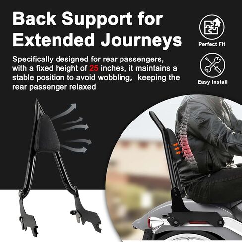 PSLER 25 بوصة الركاب الخلفي Sissy Bar Back Assembly ، إطار فولاذي مع حشو عالي الكثافة ، يناسب ناعم 2018-2025 FLDE ، FLHC ، FLHCS ، FLSL ، FXBB ، FXBBS ، FXST ، Black in Saudi Arabia