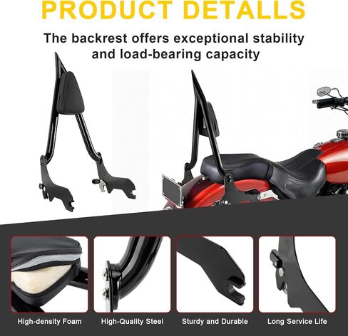 PSLER 25 بوصة الركاب الخلفي Sissy Bar Back Assembly ، إطار فولاذي مع حشو عالي الكثافة ، يناسب ناعم 2018-2025 FLDE ، FLHC ، FLHCS ، FLSL ، FXBB ، FXBBS ، FXST ، Black in Saudi Arabia