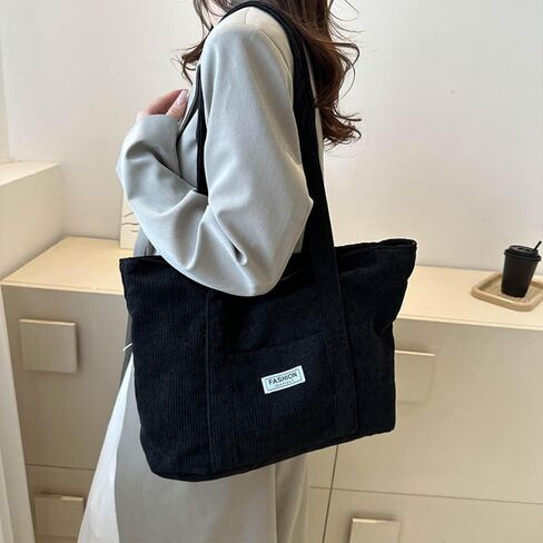 Corduroy Tote Bag for Women, Canvas Handbags Shoulder Bag with Pockets for Travel Work Shopping Gym Storage Backpack Wallet in Saudi Arabia