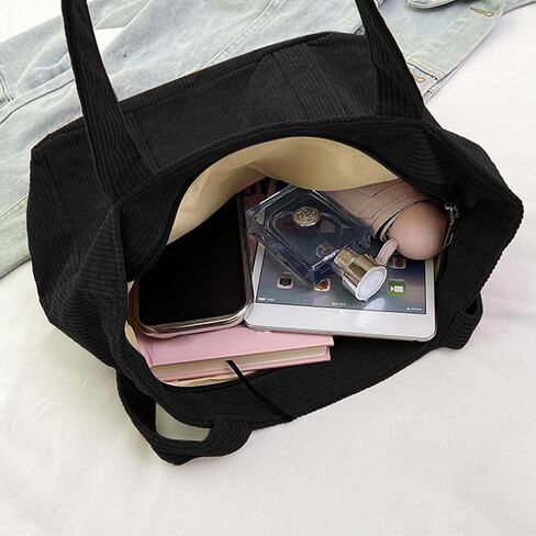 Corduroy Tote Bag for Women, Canvas Handbags Shoulder Bag with Pockets for Travel Work Shopping Gym Storage Backpack Wallet in Saudi Arabia