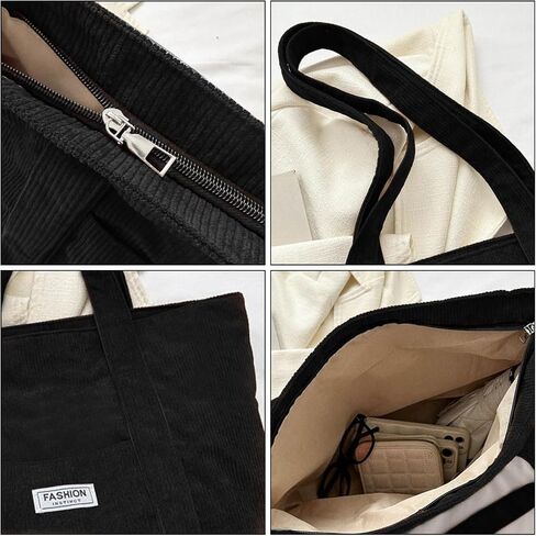 Corduroy Tote Bag for Women, Canvas Handbags Shoulder Bag with Pockets for Travel Work Shopping Gym Storage Backpack Wallet in Saudi Arabia