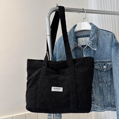 Corduroy Tote Bag for Women, Canvas Handbags Shoulder Bag with Pockets for Travel Work Shopping Gym Storage Backpack Wallet in Saudi Arabia