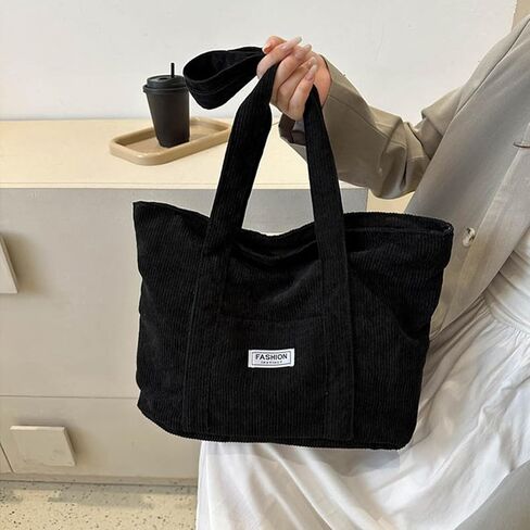 Corduroy Tote Bag for Women, Canvas Handbags Shoulder Bag with Pockets for Travel Work Shopping Gym Storage Backpack Wallet in Saudi Arabia
