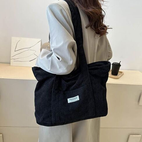 Corduroy Tote Bag for Women, Canvas Handbags Shoulder Bag with Pockets for Travel Work Shopping Gym Storage Backpack Wallet in Saudi Arabia