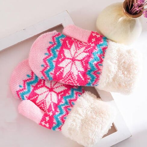 UTOWO Kids Winter Mittens Boys Stretch Knitted Mittens Girls Double Layer Thick Warm Outdoor Gloves for 4-7Y in Saudi Arabia