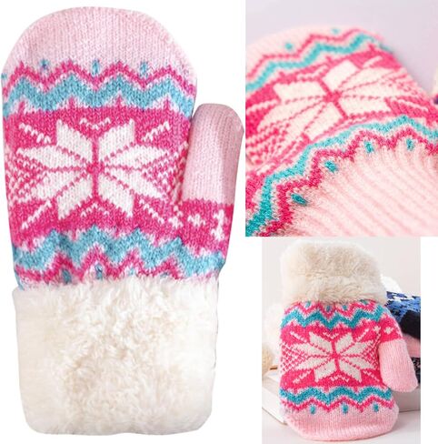 UTOWO Kids Winter Mittens Boys Stretch Knitted Mittens Girls Double Layer Thick Warm Outdoor Gloves for 4-7Y in Saudi Arabia