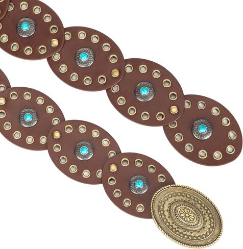 Women Disc-Belt Western-Leather-Belts - Concho Cowgirl Cowboy Wide Boho Disk Belt Vintage Waist Belts for Dress in Saudi Arabia