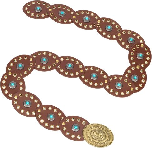 Women Disc-Belt Western-Leather-Belts - Concho Cowgirl Cowboy Wide Boho Disk Belt Vintage Waist Belts for Dress in Saudi Arabia
