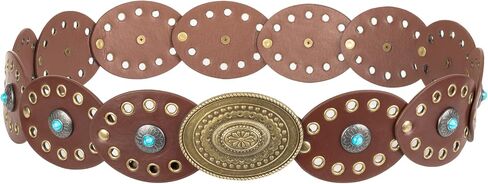 Women Disc-Belt Western-Leather-Belts - Concho Cowgirl Cowboy Wide Boho Disk Belt Vintage Waist Belts for Dress in Saudi Arabia