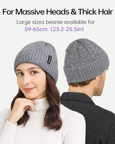 Zylioo XXL Oversize Cable Beanie Hat for Men Women,Large Knit with Fleece Lining,Winter Ski Hats for Cold Weather in Saudi Arabia