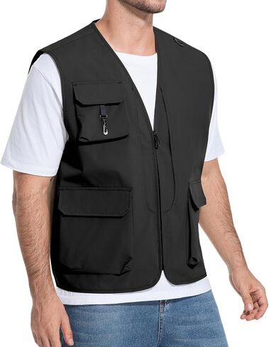 HYCOPROT Men’s Outdoor Fishing Vest, Lightweight Waterproof Sleeveless Utility Cargo Jacket for Hiking Hunting in Saudi Arabia