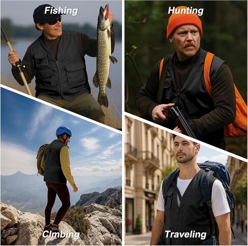 HYCOPROT Men’s Outdoor Fishing Vest, Lightweight Waterproof Sleeveless Utility Cargo Jacket for Hiking Hunting in Saudi Arabia