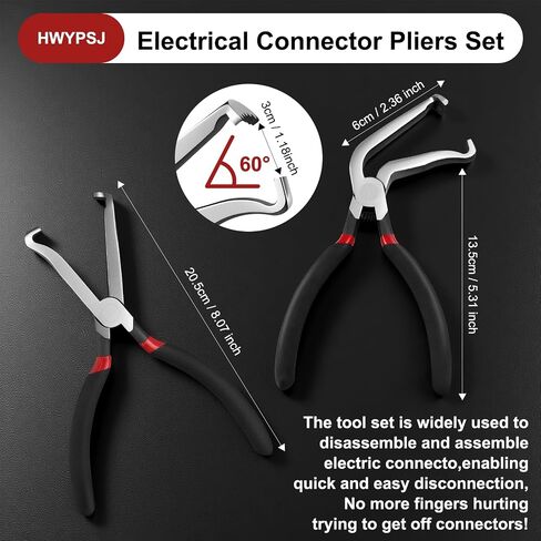 Electrical Disconnect Pliers 2Pcs, Rake Shaped Jaws Electrical Connector Pliers, Solid Metal Disconnect Tools with Anti-Slip Grip for Automotive Hose Fuel Line Removal(1 * 60°+ 1*Straight) in Saudi Arabia