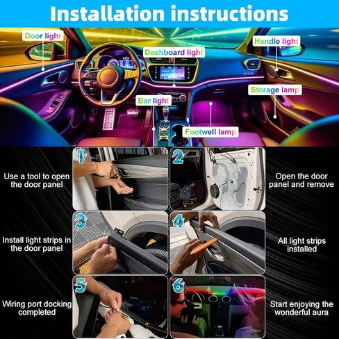 مجموعات الإضاءة المحيطة بالسيارة الداخلية الأكريليك ، مصابيح الشريط LED مع تطبيق لاسلكي ، ألياف الألياف النيون وظيفة LED شريطية للسيارة مع أوضاع الموسيقى (10 في 1) in Saudi Arabia