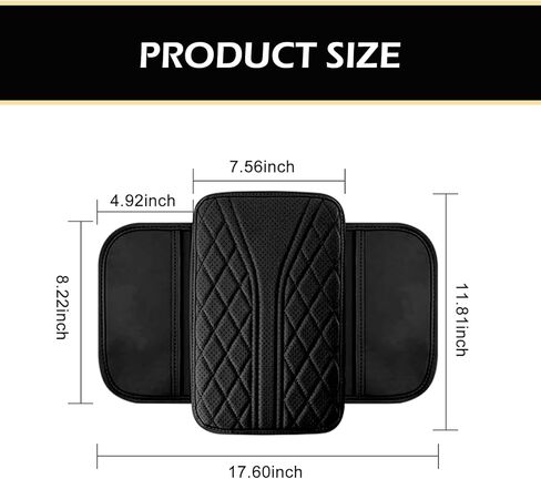 Car Center Console Cover, Leather Vehicle Armrest Protector Cushion with 2 Side Storage Bags, Auto Breathable Middle Interior Accessories, Universal for SUV, Sedan, Truck (Black) in Kuwait