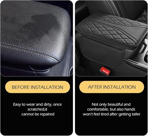 Car Center Console Cover, Leather Vehicle Armrest Protector Cushion with 2 Side Storage Bags, Auto Breathable Middle Interior Accessories, Universal for SUV, Sedan, Truck (Black) in Kuwait