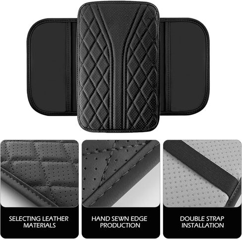 Car Center Console Cover, Leather Vehicle Armrest Protector Cushion with 2 Side Storage Bags, Auto Breathable Middle Interior Accessories, Universal for SUV, Sedan, Truck (Black) in Kuwait