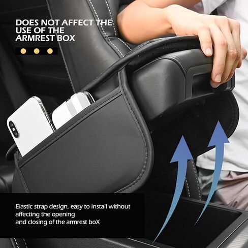 Car Center Console Cover, Leather Vehicle Armrest Protector Cushion with 2 Side Storage Bags, Auto Breathable Middle Interior Accessories, Universal for SUV, Sedan, Truck (Black) in Kuwait