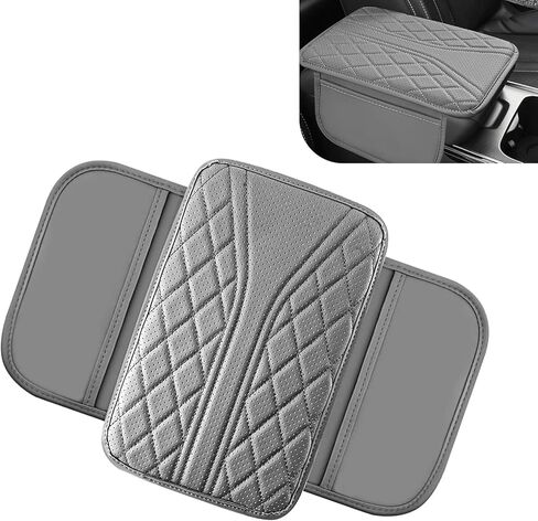 Car Center Console Cover, Leather Vehicle Armrest Protector Cushion with 2 Side Storage Bags, Auto Breathable Middle Interior Accessories, Universal for SUV, Sedan, Truck (Black) in Kuwait