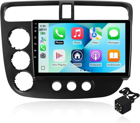 2+32G Android 12 Double Din Car Stereo for Honda Civic 2000-2005 with 9-Inch Touchscreen Radio Built-in Wireless Carplay/Android Auto/GPS/Bluetooth/FM/Backup Camera in Kuwait