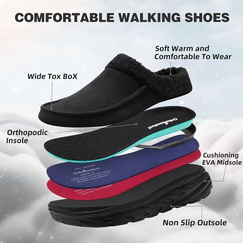 Men's Orthopedic Diabetic Winter Slippers: Wide Tox Box Comfortable Arch Support Plantar Fasciitis Walking House Clogs Shoes, Orthotic Casual Warm Slip On Loafers for Foot and Heel Pain Relief in Saudi Arabia