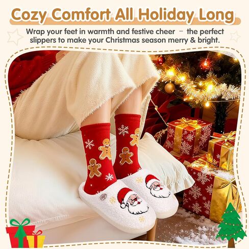 Christmas Slippers for Women Men Reindeer Slippers House Shoes for Women Soft Plush Fuzzy Winter Holiday Slippers Memory Foam Indoor Outdoor Shoes Non-Slip Fluffy Christmas Halloween Gifts in Kuwait