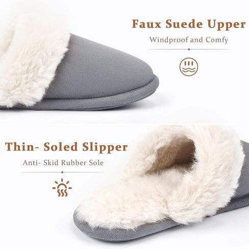 Rosoz Womens Fuzzy Slippers- Comfy Warm Winter Slipper for Women with Plush Fleece Lining- Indoor House Slippers Thin Sole in Saudi Arabia