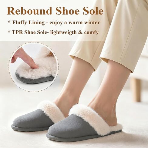 Rosoz Womens Fuzzy Slippers- Comfy Warm Winter Slipper for Women with Plush Fleece Lining- Indoor House Slippers Thin Sole in Saudi Arabia