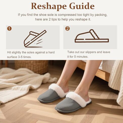 Rosoz Womens Fuzzy Slippers- Comfy Warm Winter Slipper for Women with Plush Fleece Lining- Indoor House Slippers Thin Sole in Saudi Arabia