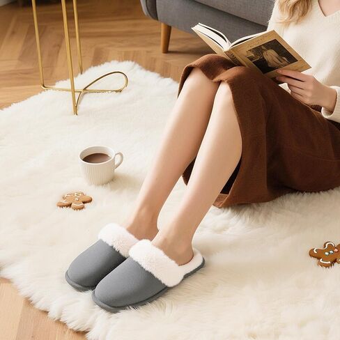 Rosoz Womens Fuzzy Slippers- Comfy Warm Winter Slipper for Women with Plush Fleece Lining- Indoor House Slippers Thin Sole in Saudi Arabia