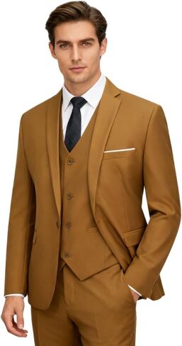 New 2025 Suits for Men, 3 Piece Men's Suit Slim Fit, Solid Jacket Vest Pants with Tie, One Button Tuxedo Set in Saudi Arabia