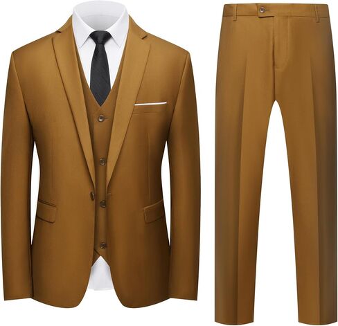 New 2025 Suits for Men, 3 Piece Men's Suit Slim Fit, Solid Jacket Vest Pants with Tie, One Button Tuxedo Set in Saudi Arabia